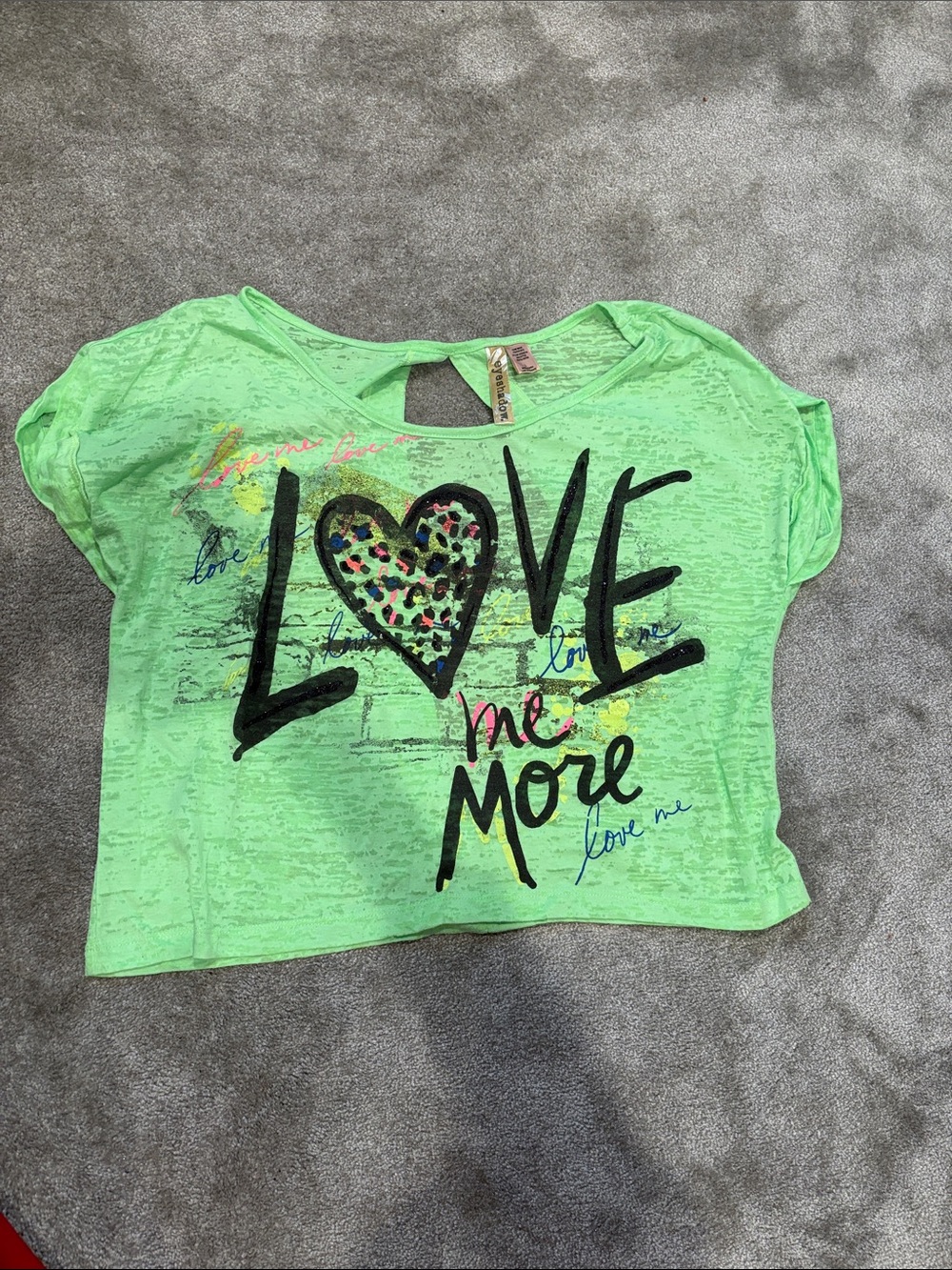 Neon Green 'LOVE' Graphic Tee with Leopard Heart